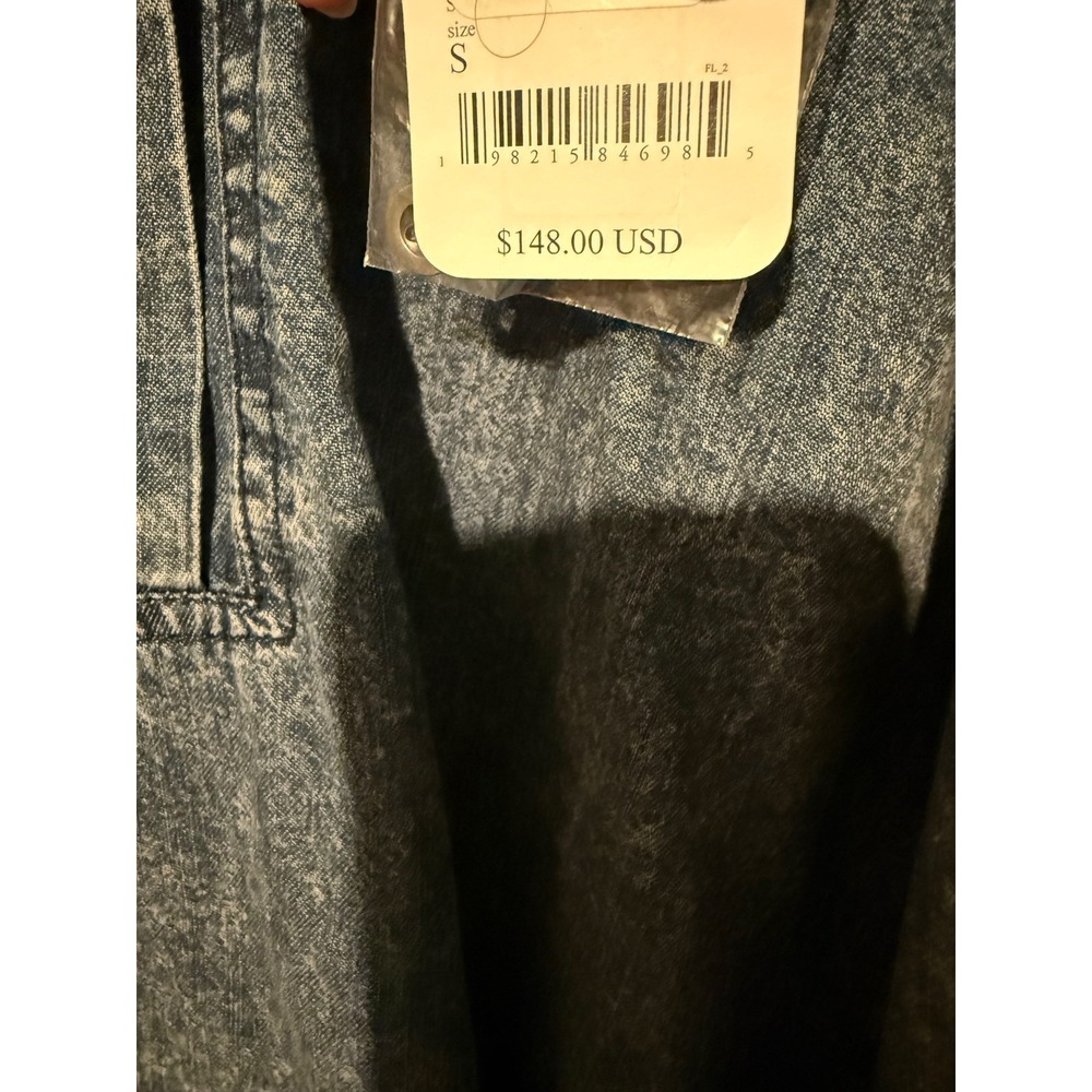Free People We The Free Acid Wash Denim Pintuck Tunic Top Blue Small NWT - Picture 3 of 6